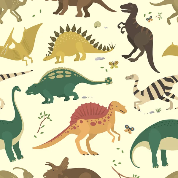 Dinosaur vintage color seamless pattern vector. — Stock Vector