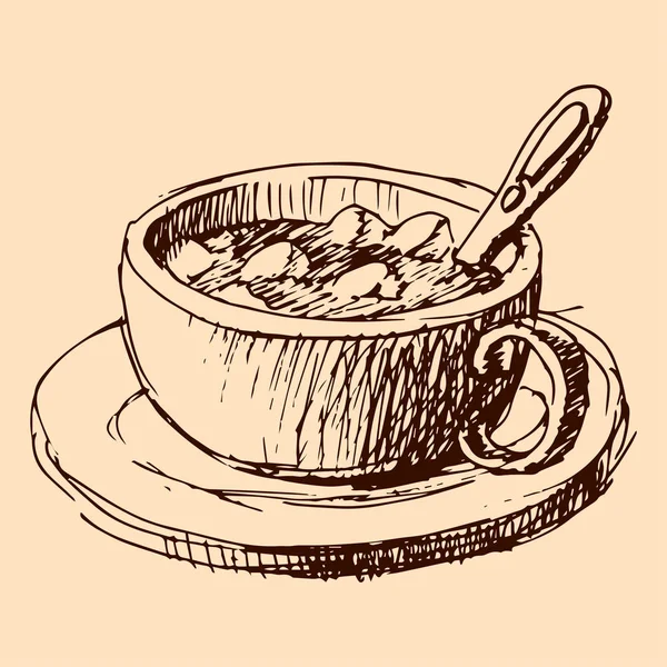 Taza de cacao ilustración boceto dibujado a mano . — Archivo Imágenes Vectoriales