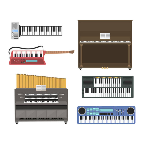 Keyboard musical instruments vector illustration.