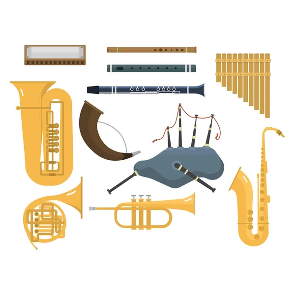 Wind musical instruments vector. — Stock Vector