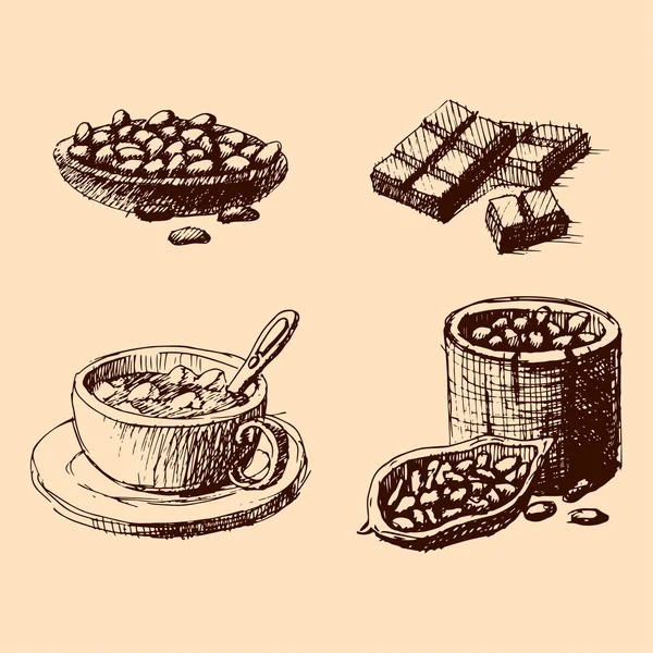 Cacao hand getrokken schets vectorillustratie. — Stockvector