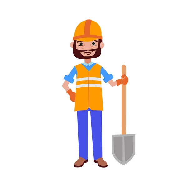 Budowniczy dróg pracownika z ilustracji wektorowych łopata. — Wektor stockowy