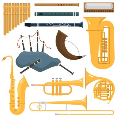Wind musical instruments vector. clipart