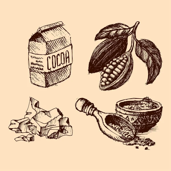 Cacao hand getrokken schets vectorillustratie. — Stockvector