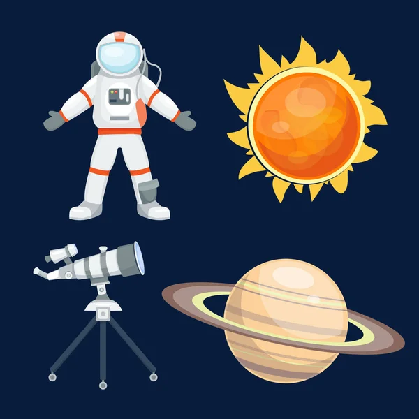 Astronomie ruimte raket cartoon instellen vector. — Stockvector