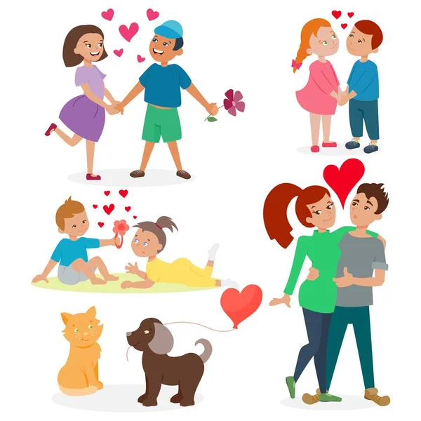 Happy adult couple in love feeling emotions vector set. — Stock Vector