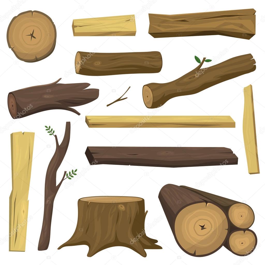 Wooden materials tree logs vector isolated