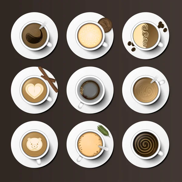 Gobelets à café assortiment vue du dessus collection illustration vectorielle . — Image vectorielle