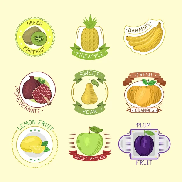 Badges de fruits vecteurs . — Image vectorielle