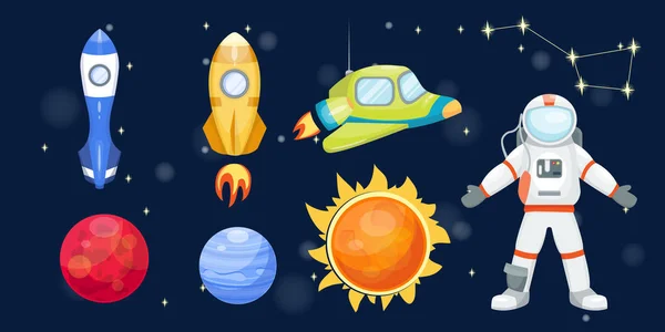 Astronomie spațiu rachetă desen animat set vector . — Vector de stoc