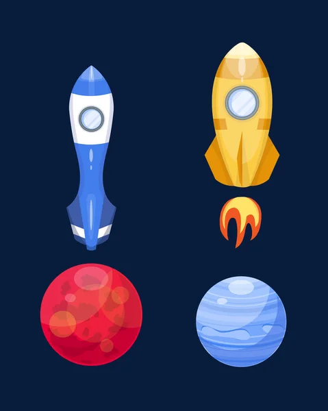 Astronomía cohete espacial ilustración vectorial de dibujos animados . — Vector de stock