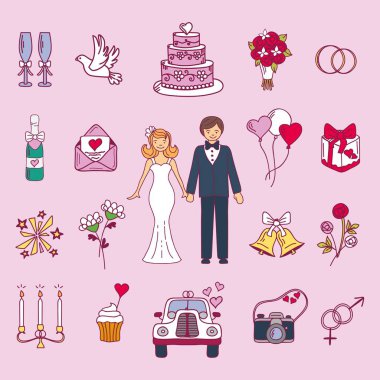 Gelin ve Damat Düğün çifti illüstrasyon vektör