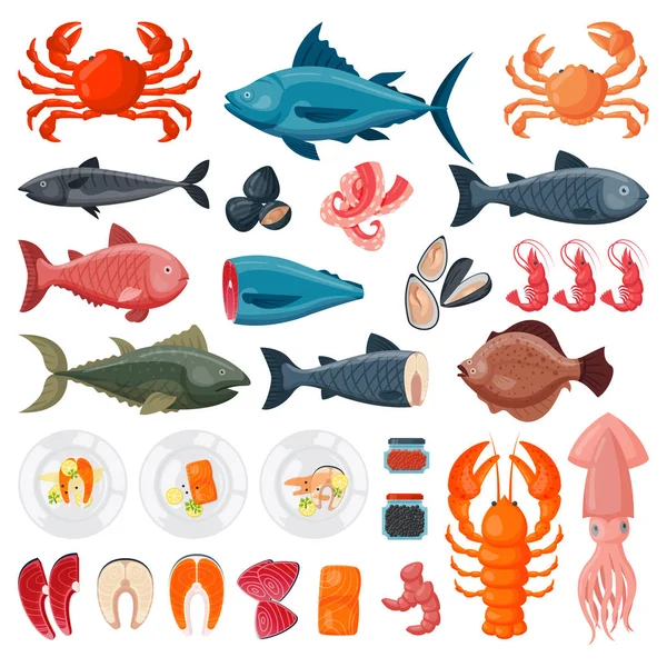 Moře potravin vektorové ilustrace. — Stockový vektor