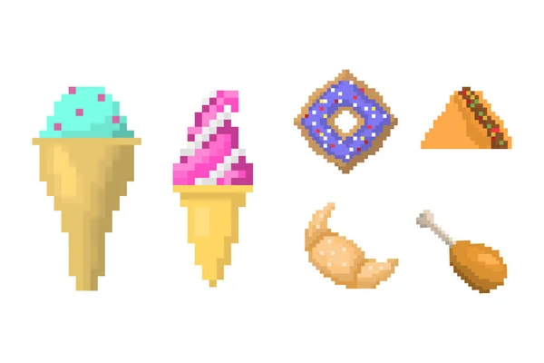 Pixel art fast food icônes vecteur . — Image vectorielle