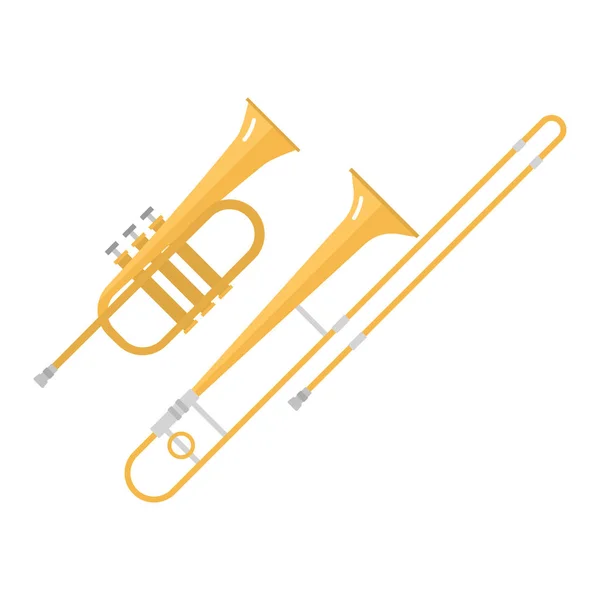 Trombone tuba trompete clássico som vetor ilustração . — Vetor de Stock