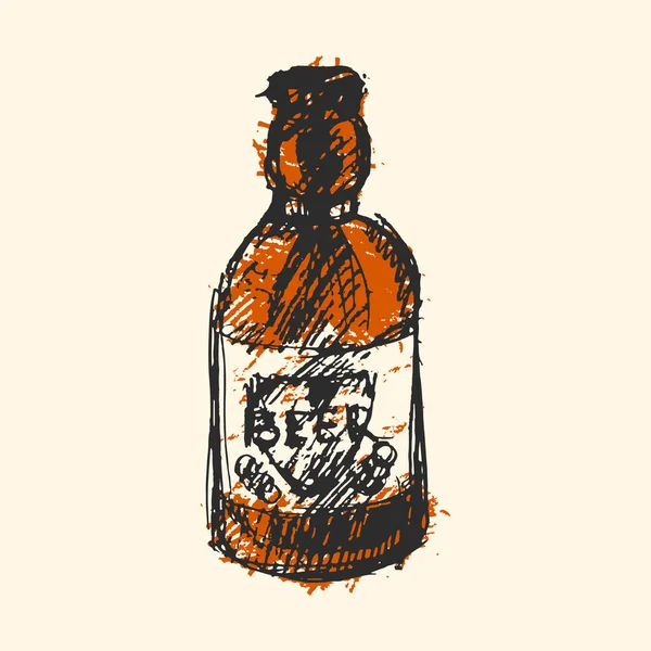 Craft Beer Bottle Pub Skizze Vektor Illustration. — Stockvektor