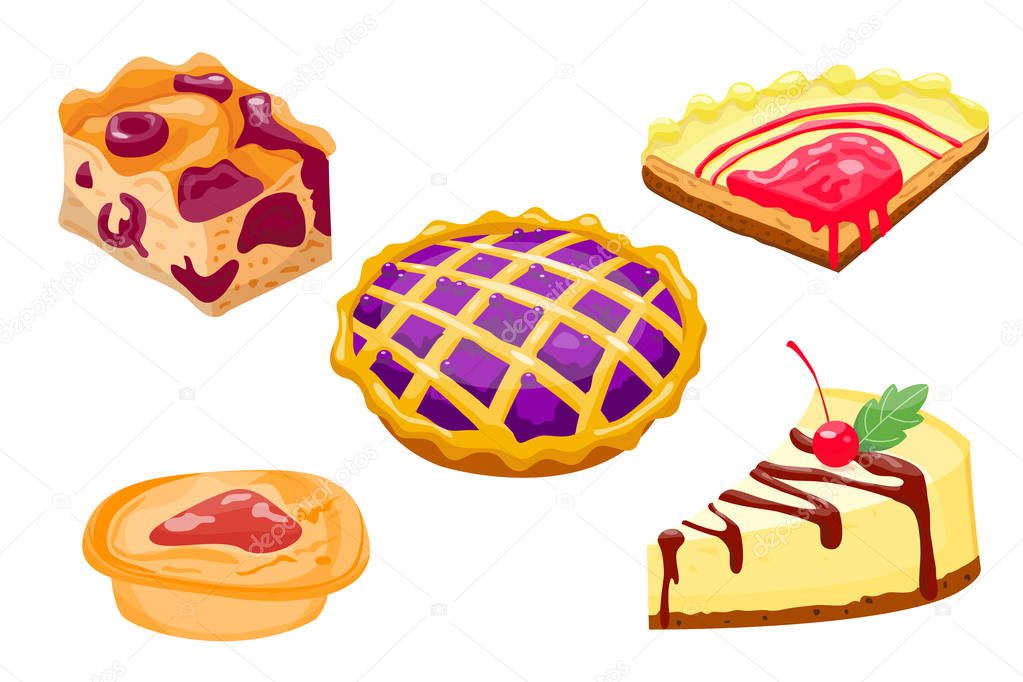 Homemade organic pie dessert vector illustration.