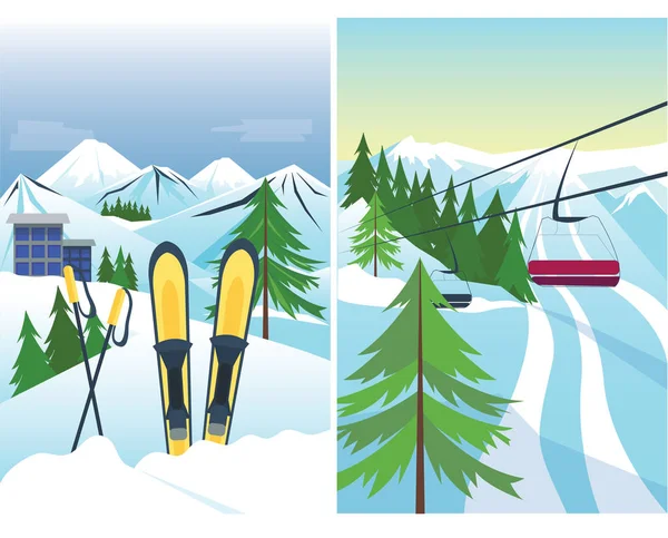 Winter vakantie landschap vectorillustratie. — Stockvector