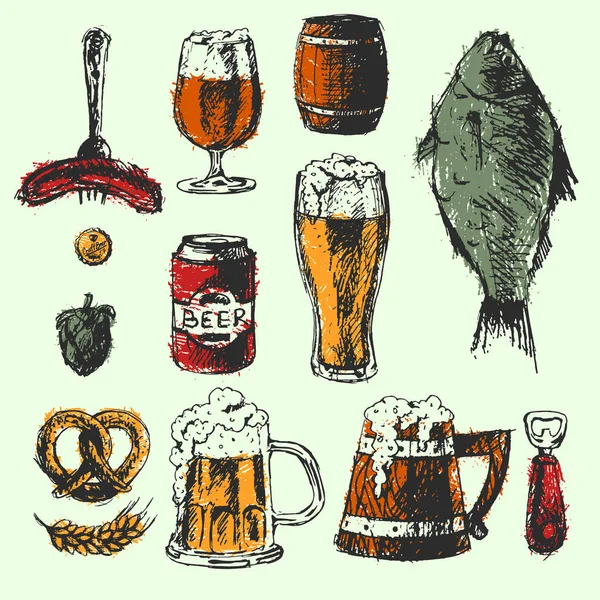Cerveza artesanal e ilustración de vectores de bocetos de pub . — Vector de stock