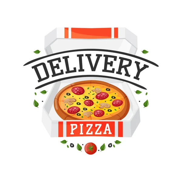 Leverans pizza badge vektorillustration. — Stock vektor