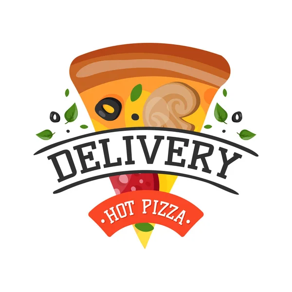 Dodávky pizza odznak vektorové ilustrace. — Stockový vektor