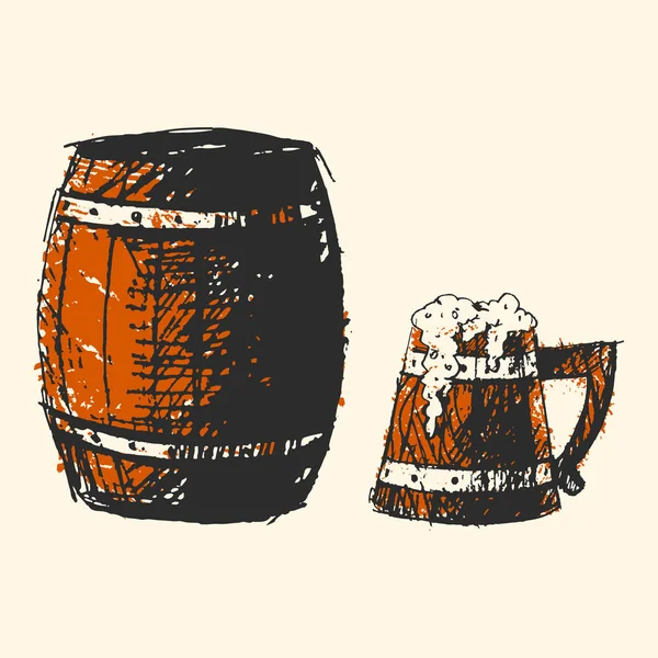 Craft beer trätunna pub skiss vektorillustration. — Stock vektor