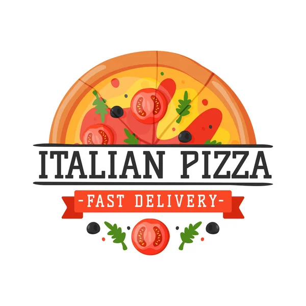 Illustration vectorielle de badge pizza livraison . — Image vectorielle