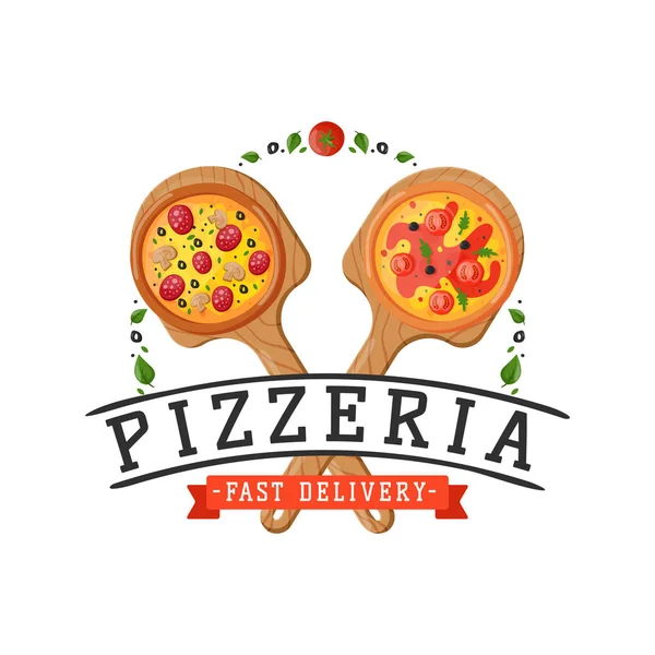 Illustration vectorielle de badge pizza livraison . — Image vectorielle