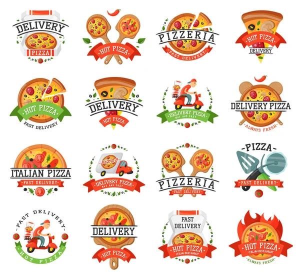 Illustration vectorielle de badge pizza livraison . — Image vectorielle