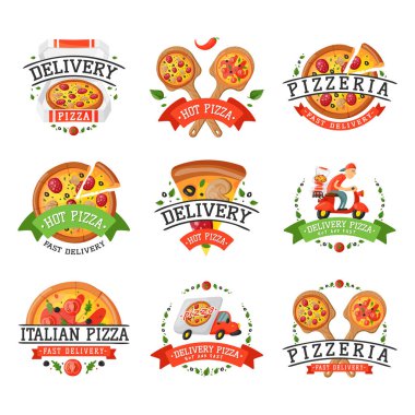 Teslimat pizza rozet vektör çizim.