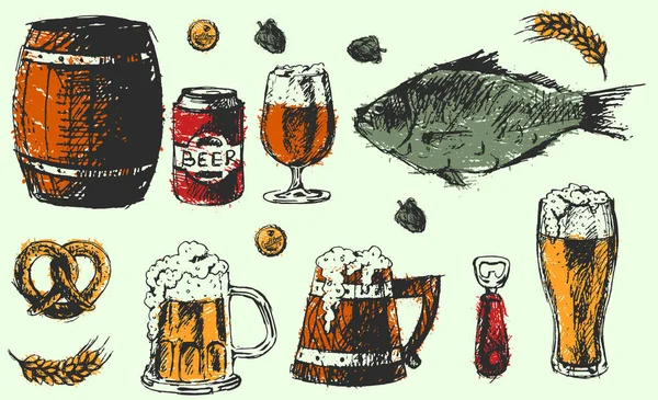 Piwo i pub szkic wektor ilustracja. — Wektor stockowy