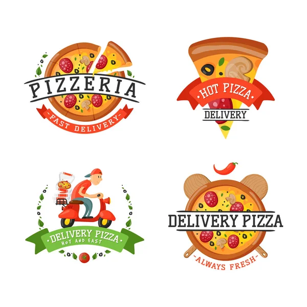 Levering pizza badge vectorillustratie. — Stockvector