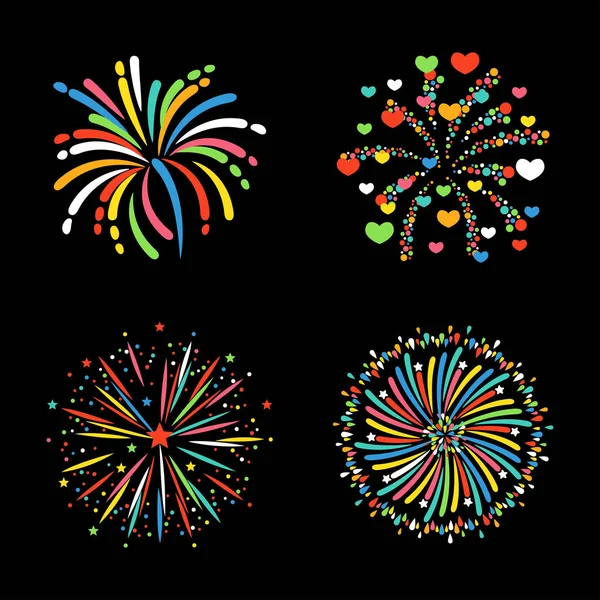 Fuochi d'artificio forme diverse colorato vettore festivo . — Vettoriale Stock
