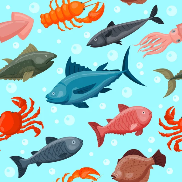 Colorido sob a água mundo animais papel de parede com peixes, polvo, cavalo-marinho estrela do mar e outros oceano natureza água fundo gráfico aquário vida marinha vetor ilustração . —  Vetores de Stock