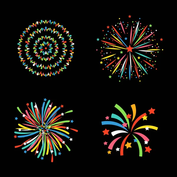 Fuegos artificiales diferentes formas vector festivo colorido . — Vector de stock