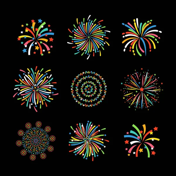 Feuerwerk verschiedene Formen bunte festliche Vektor. — Stockvektor