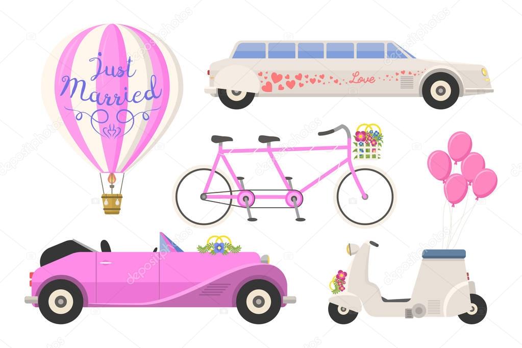 Wedding fashion transportation vector illustration.