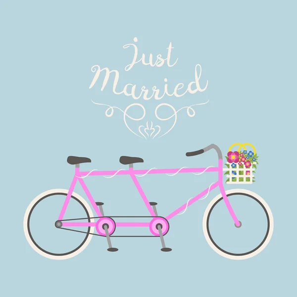 Hipster bicycle wedding just marriage flat vector illustration. — Stock Vector