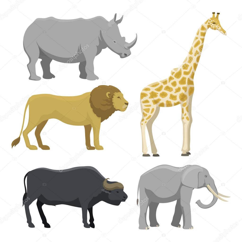 Cute cartoon safari animals vector illustration.