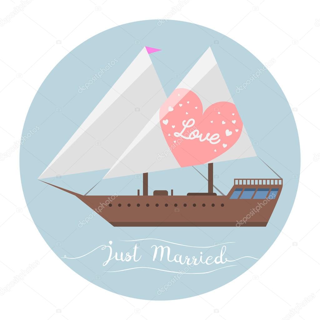 Ship wedding just married sea transportation vector illustration.