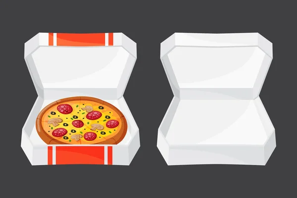 Pizza fresca caliente caja icono vector ilustración . — Vector de stock