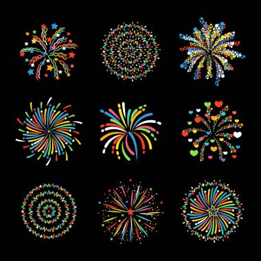 Havai fişek farklı şekillerde renkli festival vektör.