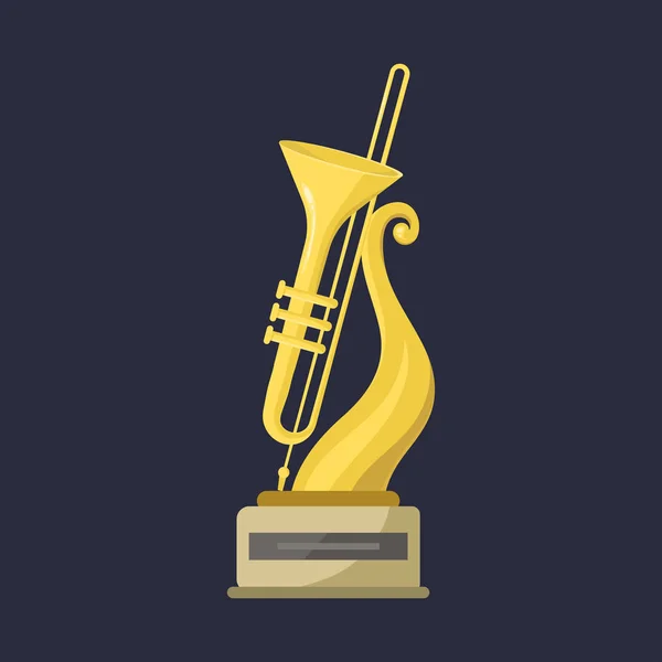 Gold rock sterren trofee saxofoon beste muziek winnen prestatie clef en gezond glanzende gouden melodie succes prijs voetstuk overwinning vectorillustratie. — Stockvector