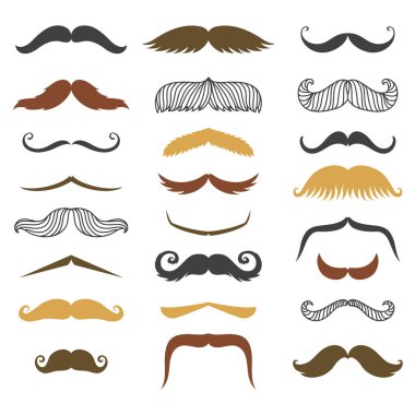 Siluet vektör bıyık saç hipster kıvırcık koleksiyonu sakal Kuaför ve beyefendi sembolü moda yetişkin insan yüz verdi vektör çizim.