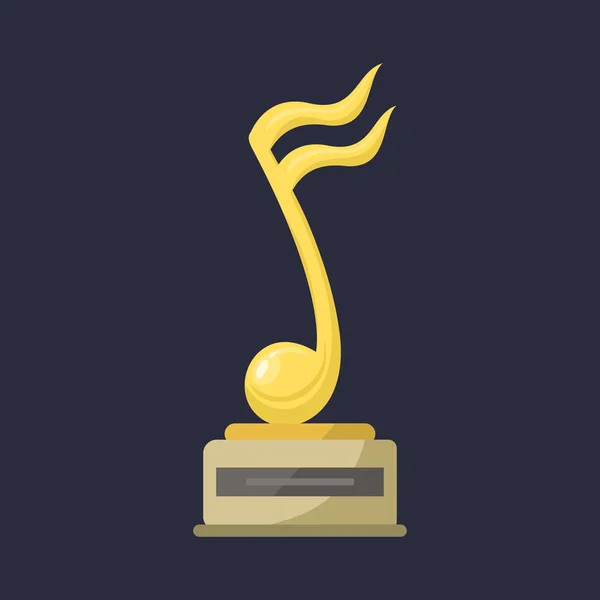 Gold rock star trophy music notes best entertainment win achievement clef and sound shiny golden melody success prize pedestal victory vector illustration.