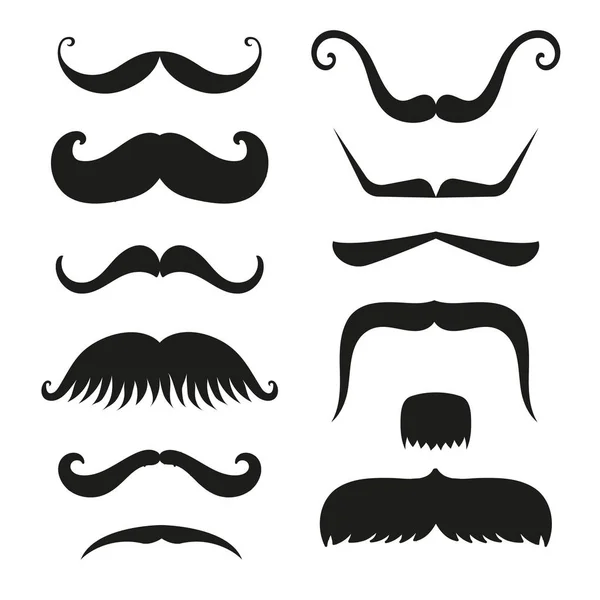 Vector silhueta preto branco bigode cabelo hipster encaracolado coleção barbeiro e cavalheiro símbolo moda humana facial deu vetor ilustração . —  Vetores de Stock