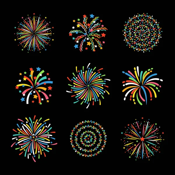 Vuurwerk: verschillende vormen kleurrijke feestelijke vector. — Stockvector