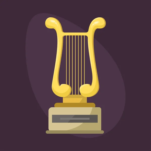 Arany rock star trófea hárfa legjobb zeneszó nyer clef eredmény és egészséges fényes arany dallamot siker díj talapzat győzelem vektoros illusztráció. — Stock Vector