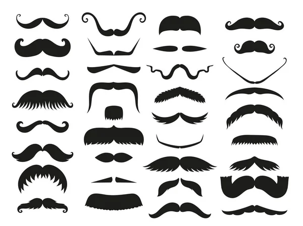 Silhouette Vektor schwarz weiß Schnurrbart Haar Hipster lockig Sammlung Bart Barbier und Gentleman Symbol Mode menschliches Gesicht gab Vektor Illustration. — Stockvektor