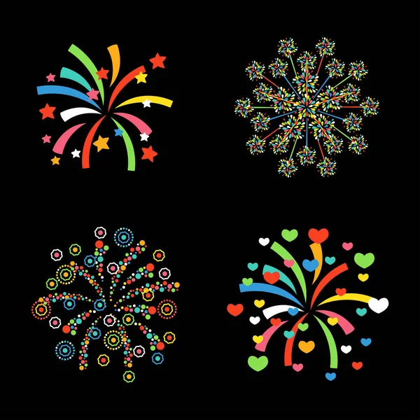 Firework different shapes colorful festive vector. — Stock Vector